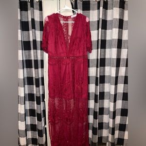 Burgundy boho lace mxi dress